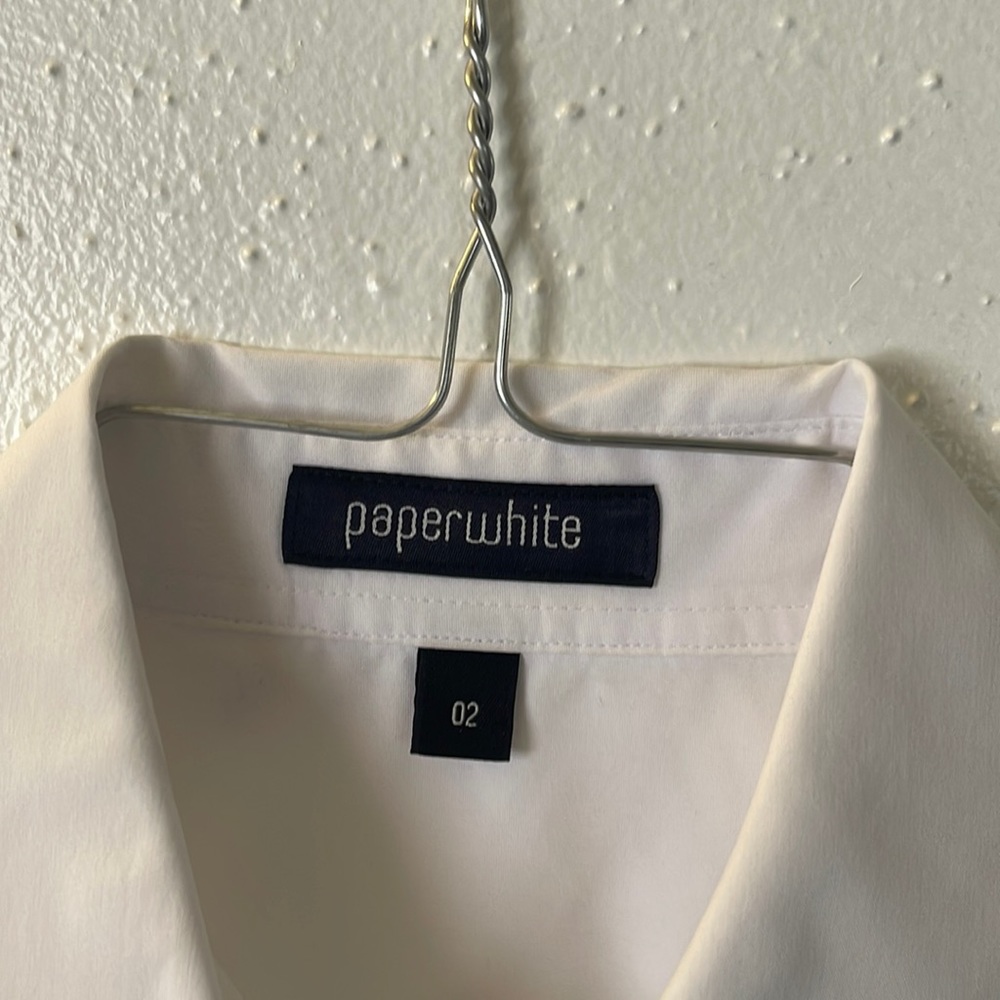 Woman’s white shirt, paper white size 02. Medium length.